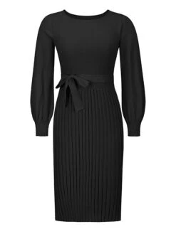 Women's Sweater Dress Jumper Dress Casual Dress Midi Dress Fashion Plain Outdoor Daily Going Out Crew Neck Long Sleeve Ruched 2023 Regular Fit Black Green Khaki S M L XL XXL -HANA Luxury Wear Shop euhlqw1694427790106