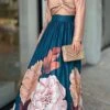 Women's Two Piece Dress Set Casual Dress Skirt Set Outdoor Daily Active Fashion Pleated Tie Knot Long Dress Maxi Dress V Neck Long Sleeve Floral Regular Fit Blue Fall S M L XL XXL -HANA Luxury Wear Shop evyala1692935682752