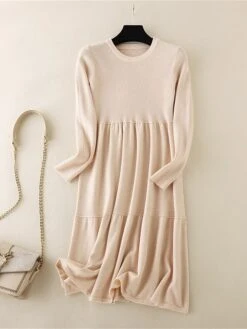 Women's Sweater Dress Jumper Dress Casual Dress Midi Dress Active Plain Outdoor Casual Holiday Vacation Crew Neck Long Sleeve Ruched 2023 Loose Fit Black Red Blue One Size -HANA Luxury Wear Shop ewmeim1697537718152