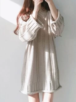 Women's Sweater Dress Jumper Dress Knit Dress Mini Dress Warm Pure Color Outdoor Home Casual Vacation V Neck Long Sleeve 2023 Loose Fit Black Burgundy Apricot One Size -HANA Luxury Wear Shop eyfkqq1694166170433