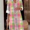 Women's Shirt Dress Casual Dress Midi Dress Outdoor Daily Date Polyester Fashion Modern Shirt Collar Button Pocket Long Sleeve Fall Winter 2023 Loose Fit Pink Plaid S M L XL 2XL