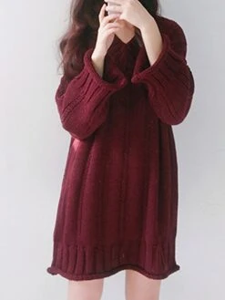 Women's Sweater Dress Jumper Dress Knit Dress Mini Dress Warm Pure Color Outdoor Home Casual Vacation V Neck Long Sleeve 2023 Loose Fit Black Burgundy Apricot One Size -HANA Luxury Wear Shop eytfry1694166176056