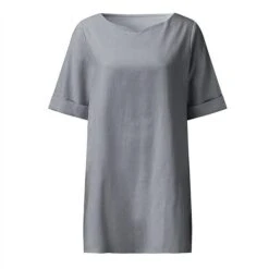 Women's Cotton Linen Dress A Line Dress Mini Dress Cotton Cotton Blend Casual Comfort Home Split Neck Pocket Rolled Cuff Half Sleeve Summer Spring Loose Fit Pink Light Blue Gray Pure Color S M L XL -HANA Luxury Wear Shop eyudym1654067355010
