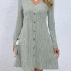 Women's Sweater Dress Winter Dress Jumper Dress Mini Dress Button Outdoor Daily Going Out Fashion Modern V Neck Long Sleeve 2023 Regular Fit Black Light Green Fuchsia Color S M L XL XXL Size -HANA Luxury Wear Shop fabain1693482418839