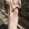 Women's Casual Dress Cotton Linen Dress Shift Dress Maxi Long Dress Linen / Cotton Blend Fashion Modern Outdoor Daily Vacation V Neck Button Long Sleeve Fall Winter Autumn 2023 Loose Fit Black Yellow -HANA Luxury Wear Shop fbqjoo1691143978837