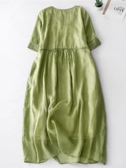 Women's Casual Dress Cotton Linen Dress Midi Dress Linen Basic Classic Outdoor Daily Vacation V Neck Pocket Half Sleeve Fall Autumn 2023 Loose Fit White Navy Blue Purple Plain M L XL 2XL -HANA Luxury Wear Shop fbtfxh1693202601111