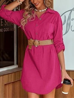 Women's Shirt Dress Casual Dress Mini Dress Outdoor Daily Cotton Linen Basic Classic Shirt Collar Button Pocket Long Sleeve Summer Spring Fall 2023 Loose Fit Black White Pink Pure Color S M L XL 2XL -HANA Luxury Wear Shop fcbama1691465491728