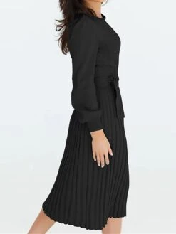 Women's Sweater Dress Jumper Dress Casual Dress Midi Dress Fashion Plain Outdoor Daily Going Out Crew Neck Long Sleeve Ruched 2023 Regular Fit Black Green Khaki S M L XL XXL -HANA Luxury Wear Shop fdekck1694427786744