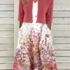 Women's Two Piece Dress Set Casual Dress Print Dress Outdoor Daily Active Modern Pocket Print Midi Dress V Neck Half Sleeve Floral Regular Fit White Red Green Summer Spring S M L XL XXL -HANA Luxury Wear Shop fdteie1680587534279