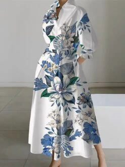 Women's Shirt Dress Casual Dress Swing Dress Maxi Long Dress Outdoor Office Daily Polyester Fashion Modern Shirt Collar Button Pocket Long Sleeve Spring Fall Winter 2023 Loose Fit White Yellow Dark -HANA Luxury Wear Shop fdvmff1692157276311