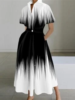 Women's Shirt Dress Casual Dress Swing Dress Maxi Long Dress Outdoor Office Daily Polyester Fashion Modern Shirt Collar Button Pocket Short Sleeve Summer Spring 2023 Loose Fit Black White Blue