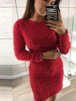 Women‘s Sweater Dress Winter Dress Mini Dress Light Blue Black Red Long Sleeve Pure Color Modern Style Fall Winter Autumn Crew Neck Sexy Winter Dress Fall Dress 2022 S M L XL 2XL 3XL -HANA Luxury Wear Shop fegfzg1629801824444