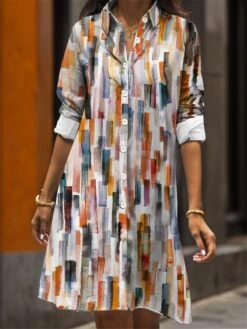 Women's Shirt Dress Casual Dress Midi Dress Outdoor Daily Date Polyester Fashion Classic Shirt Collar Button Pocket Long Sleeve Fall Winter 2023 Loose Fit Yellow Pink Striped Ombre S M L XL 2XL