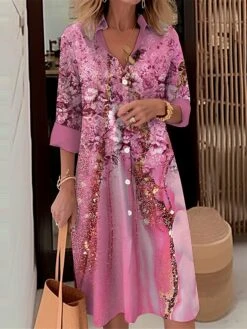 Women's Shirt Dress Casual Dress Midi Dress Outdoor Daily Date Polyester Fashion Modern Shirt Collar Button Pocket Long Sleeve Fall Winter 2023 Loose Fit Pink Dark Pink Blue Floral S M L XL 2XL