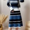 Women's Sweater Dress Winter Dress Jumper Dress Midi Dress Warm Color Block Stripe Outdoor Daily Going Out Crew Neck Long Sleeve 2023 Loose Fit Black Blue S M L XL -HANA Luxury Wear Shop fghoiw1696926576155
