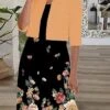 Women's Dress Set Two Piece Dress A Line Dress Midi Dress Black Pink Gray 3/4 Length Sleeve Floral Print Summer Spring Crew Neck Elegant Loose Fit 2023 S M L XL XXL