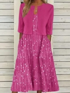 Women's Two Piece Dress Set Casual Dress Tank Dress Outdoor Daily Fashion Modern Pocket Print Midi Dress V Neck Half Sleeve Graphic Regular Fit Pink Blue Gray Summer Spring S M L XL XXL -HANA Luxury Wear Shop fipbqk1680486105153