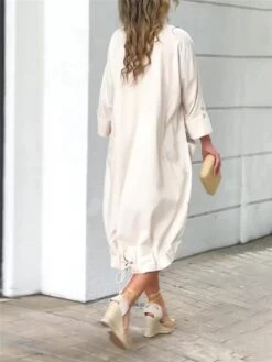 Women's Shirt Dress Casual Dress Shift Dress Midi Dress Outdoor Office Business Polyester Basic Modern Shirt Collar Button Pocket 3/4 Length Sleeve Summer Spring Fall 2023 Loose Fit White Plain S M L -HANA Luxury Wear Shop fjicvc1683540649106