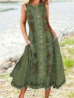 Women's Two Piece Dress Set Casual Dress Swing Dress Outdoor Daily Fashion Modern Button Pocket Midi Dress Crew Neck Short Sleeve Floral Loose Fit Pink Blue Green Summer Spring S M L XL XXL -HANA Luxury Wear Shop fjtgpk1683801798316