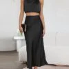 Women's Two Piece Dress Set Casual Dress Skirt Set Daily Holiday Fashion Sexy Ruched Long Dress Maxi Dress Stand Collar Sleeveless Plain Regular Fit Black White Light Green Summer Spring S M L XL -HANA Luxury Wear Shop flgayc1690857190985