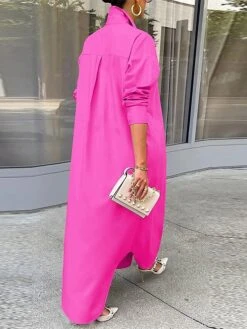 Women's Shirt Dress Casual Dress Shift Dress Maxi Long Dress Outdoor Daily Vacation Polyester Fashion Modern Shirt Collar Button Split Long Sleeve Summer Spring Fall 2023 Loose Fit White Blue Green -HANA Luxury Wear Shop fnhbov1689847491826