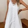 Women's Casual Dress Cotton Linen Dress White Dress Midi Dress Cotton Blend Fashion Modern Outdoor Daily Holiday V Neck Lace Sleeveless Summer Spring 2023 Loose Fit White Plain S M L XL 2XL -HANA Luxury Wear Shop fprgnm1686215659742