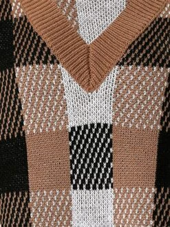 Women's Sweater Dress Winter Dress Jumper Dress Mini Dress Fashion Plaid Daily Date Going Out Weekend V Neck Long Sleeve Patchwork 2023 Regular Fit Khaki S M L XL -HANA Luxury Wear Shop fqcwzm1694591722162