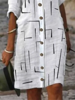 Women's Shirt Dress Casual Dress Shift Dress Midi Dress Outdoor Daily Vacation Polyester Fashion Basic Shirt Collar Button Print Half Sleeve Summer Spring Fall 2023 Loose Fit White Geometric S M L XL -HANA Luxury Wear Shop frcsmz1688008622858