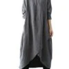 Women's Cotton Linen Dress Casual Dress Shift Dress Maxi Long Dress Cotton Blend Casual Winter Dress Daily Going Out Crew Neck Pocket Layered Long Sleeve Summer Spring Fall 2023 Loose Fit Black Green -HANA Luxury Wear Shop fsfaay1653381110129