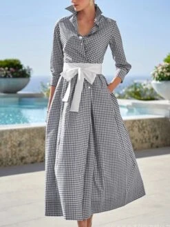 Women's Shirt Dress Casual Dress Maxi Long Dress Outdoor Winter Dress Daily Cotton Cotton And Linen Fashion Casual Shirt Collar Lace Up Pocket Long Sleeve Summer Spring Fall 2023 Regular Fit Pink -HANA Luxury Wear Shop fulbni1658222417361