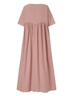 Women's Casual Dress Cotton Linen Dress Swing Dress Long Dress Maxi Dress Black Pink Green Short Sleeve Pure Color Ruched Spring Fall Autumn Crew Neck Elegant Vacation Loose Fit 2022 S M L XL XXL 3XL -HANA Luxury Wear Shop fustnf1629970912756