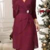 Women's Two Piece Dress Set Party Dress Lace Dress Party Office Fashion Elegant Lace Ruffle Midi Dress V Neck 3/4 Length Sleeve Plain Regular Fit Red Fall Winter S M L XL XXL -HANA Luxury Wear Shop fuxems1697167536332