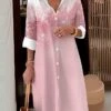 Women's Shirt Dress Casual Dress Midi Dress Outdoor Office Daily Polyester Fashion Modern Shirt Collar Button Pocket Long Sleeve Fall Winter 2023 Loose Fit Pink Blue Snowflake S M L XL 2XL -HANA Luxury Wear Shop fvrcvw1694427907706