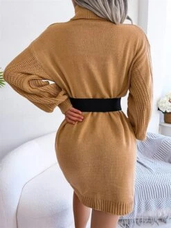 Women's Sweater Dress Winter Dress Jumper Dress Mini Dress Ruched Daily Date Going Out Active Fashion Turtleneck Long Sleeve 2023 Loose Fit White Khaki Army Green Color S M L Size -HANA Luxury Wear Shop fvwtlh1692863450394