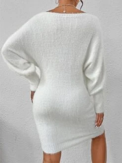 Women's Sweater Dress Winter Dress Jumper Dress Midi Dress Patchwork Street Daily Date Fashion Streetwear Crew Neck Long Sleeve 2023 Slim Black White Khaki Color S M L XL Size -HANA Luxury Wear Shop fwxyut1692095360571