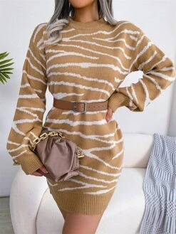 Women's Sweater Dress Winter Dress Jumper Dress Mini Dress Ruched Daily Date Going Out Active Fashion Crew Neck Long Sleeve 2023 Loose Fit Black Khaki Gray Color S M L Size -HANA Luxury Wear Shop fxryac1692869001554