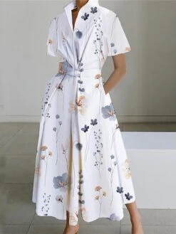 Women's Shirt Dress Casual Dress Swing Dress Maxi Long Dress Outdoor Office Daily Polyester Fashion Modern Shirt Collar Button Pocket Short Sleeve Summer Spring 2023 Loose Fit White Pink Navy Blue -HANA Luxury Wear Shop fzpdqr1689924981452