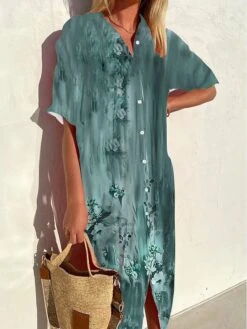 Women's Shirt Dress Mini Dress Office Daily Date Polyester Modern Casual Shirt Collar Button Print Half Sleeve Summer Spring Fall 2023 Loose Fit Red Purple Green Graphic S M L XL 2XL -HANA Luxury Wear Shop fzzxzh1693991251911