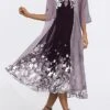 Women's Two Piece Dress Set Casual Dress Swing Dress Daily Date Streetwear Modern Print Midi Dress Crew Neck Half Sleeve Floral Loose Fit Purple Gray Spring Fall M L XL XXL 3XL -HANA Luxury Wear Shop gazhxb1691043046839
