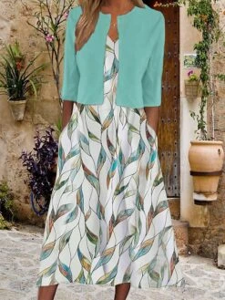 Women's Two Piece Dress Set Casual Dress Tank Dress Outdoor Daily Vintage Ethnic Pocket Print Midi Dress V Neck 3/4 Length Sleeve Floral Print Loose Fit Black White Pink Summer Spring S M L XL XXL -HANA Luxury Wear Shop gbvyci1689736346788