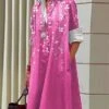 Women's Shirt Dress Casual Dress Midi Dress Outdoor Office Daily Polyester Fashion Modern Shirt Collar Button Pocket Long Sleeve Fall Winter 2023 Loose Fit Dark Pink Blue Gray Floral Geometric S M L