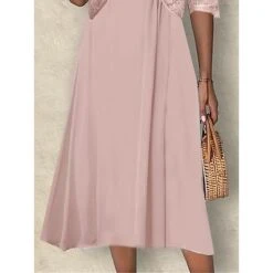 Women's Two Piece Dress Set Party Dress Lace Dress Party Wedding Guest Elegant Modern Lace Patchwork Midi Dress Crew Neck Half Sleeve Floral Plain Regular Fit Pink Blue Purple Summer Spring S M L XL -HANA Luxury Wear Shop gcptty1687230640830