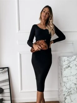 Women‘s Sweater Dress Winter Dress Sheath Dress Midi Dress Black Red Blue Long Sleeve Pure Color Ruched Spring Fall Winter V Neck Fashion Vacation Fall Dress 2023 S M L XL XXL 3XL 4XL 5XL -HANA Luxury Wear Shop gczbvh1607938424175
