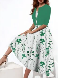 Women's Two Piece Dress Set Casual Dress Tank Dress Outdoor Daily Fashion Streetwear Pocket Print Midi Dress V Neck 3/4 Length Sleeve Floral Regular Fit Yellow Red Royal Blue Summer Spring S M L XL -HANA Luxury Wear Shop gdamlp1690545407393