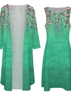 Women's Dress Set Two Piece Dress Long Dress Maxi Dress Blue Green Long Sleeve Color Block Print Summer Spring Crew Neck Vacation Winter Dress Fall Dress Loose Fit 2023 S M L XL XXL 3XL 4XL 5XL -HANA Luxury Wear Shop gfduox1663758527568