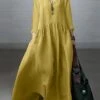 Women's Casual Dress Cotton Dress Swing Dress Maxi Long Dress Cotton Basic Classic Outdoor Daily Vacation V Neck Ruched Long Sleeve Spring Fall Winter 2023 Loose Fit ArmyGreen Black White Plain S M L -HANA Luxury Wear Shop gfexbc1692341094242