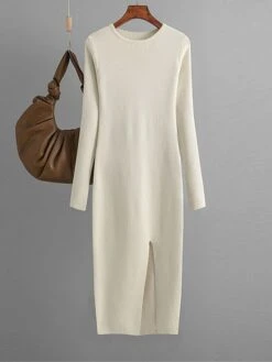 Women's Sweater Dress Jumper Dress Winter Dress Midi Dress Warm Plain Outdoor Daily Vacation Going Out Crew Neck Long Sleeve 2023 Slim Black Sky Blue Green One Size -HANA Luxury Wear Shop gftzxs1697767722327