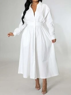 Women's Shirt Dress Casual Dress Swing Dress Maxi Long Dress Outdoor Daily Vacation Cotton And Linen Fashion Casual Shirt Collar Button Rolled Cuff Long Sleeve Spring Fall Winter 2023 Slim Black -HANA Luxury Wear Shop gfyfch1695027662888