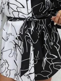 Women's Shirt Dress Casual Dress Mini Dress Outdoor Daily Vacation Polyester Fashion Modern Shirt Collar Lace Up Button Long Sleeve Spring Fall Winter 2023 Loose Fit White Abstract Portrait S M L XL -HANA Luxury Wear Shop ggmdtt1692352093625