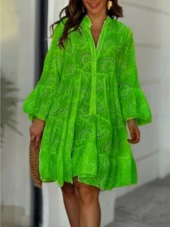 Women's Shirt Dress Casual Dress Mini Dress Outdoor Daily Date Cotton Basic Classic V Neck Button Long Sleeve Spring Fall Winter 2023 Loose Fit Yellow Pink Red Pure Color S M L XL 2XL -HANA Luxury Wear Shop ggngvh1694576759992